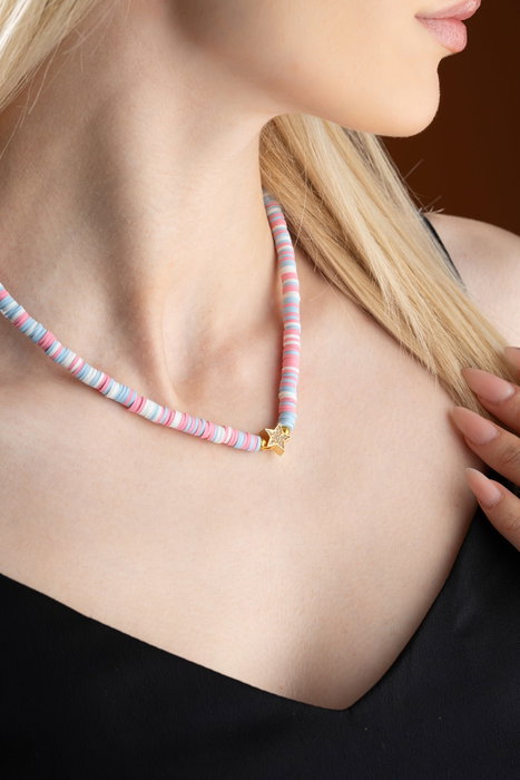 Heliophilia Silver Collar KL-0875 Multicolor con Colgantes de Estrella y Piedra